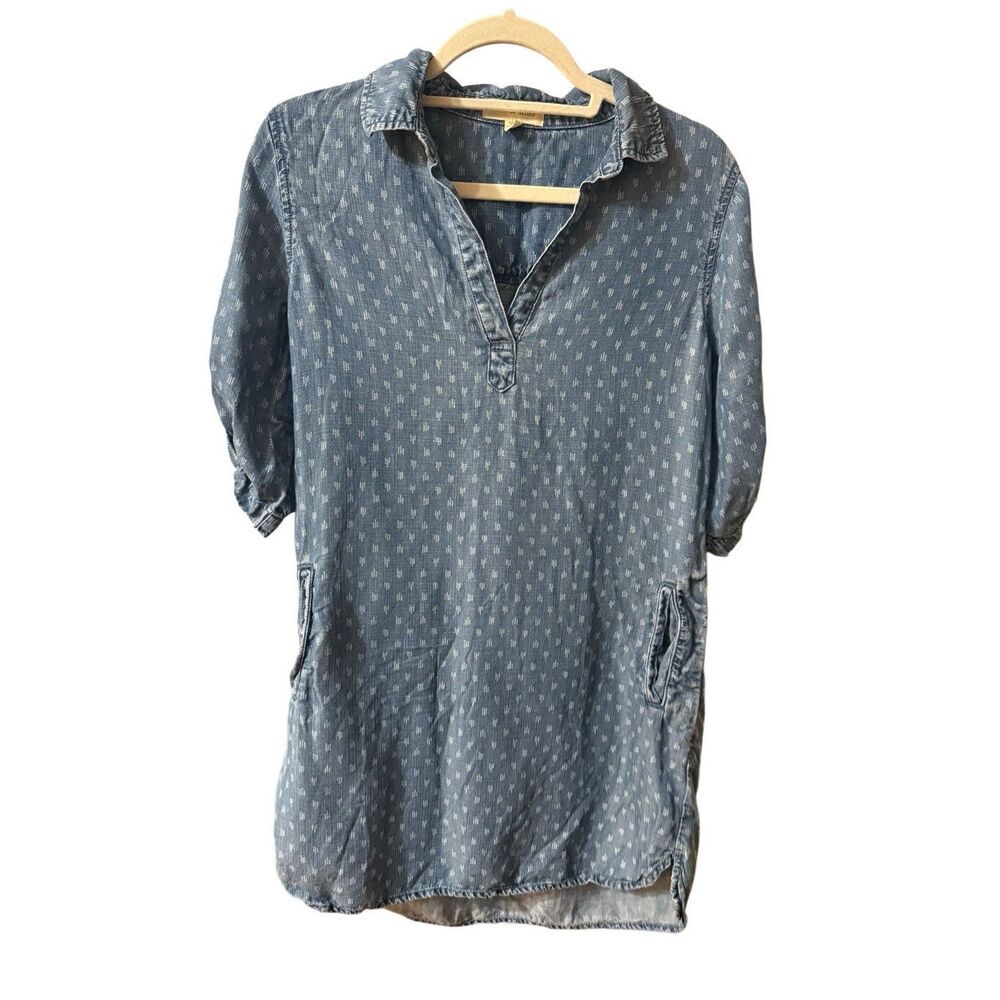 Cloth & Stone Blue Denim Chambray Printed Acata Shirt Dress Anthropologie Sz S